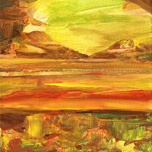 Landschaft in Gelb, 20 x 20 cm, Acryl-LW, 2013